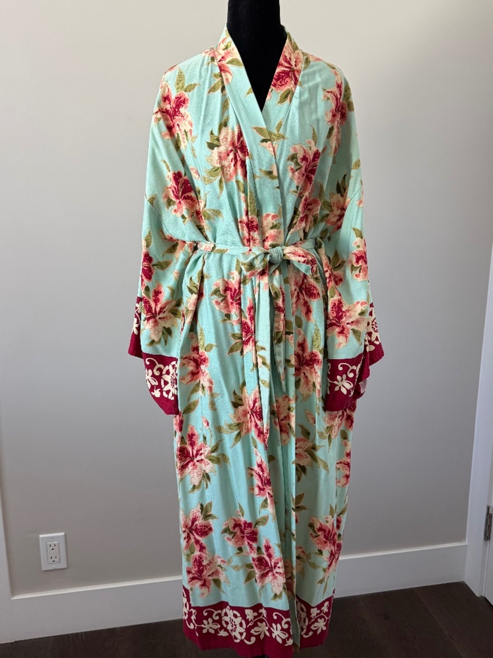 Floral Kimono Belted Robe Wide Sleeve One Size